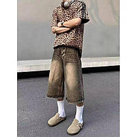 Подовжені джинсові шорти American коричневі, фото 5