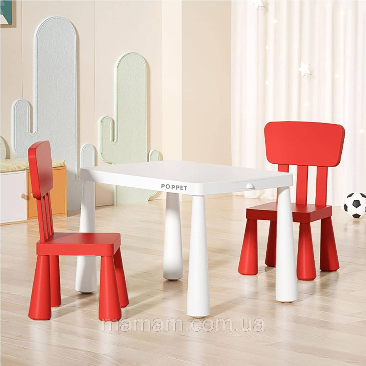 Дитячий столик та два стільці Poppet Маммут White Red, фото 1