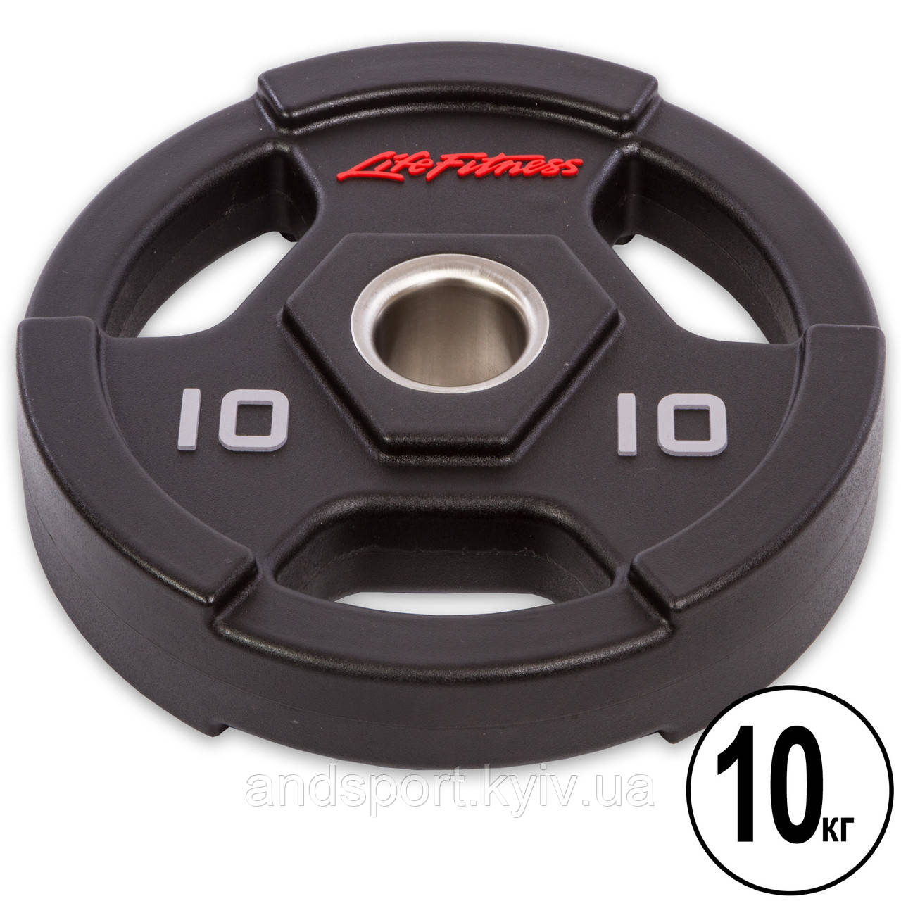 Диски для штанги поліуретанові LIFE FITNESS SC-80154-10 51мм 10кг чорний Код SC-80154-10