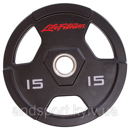 Диски для штанги поліуретанові LIFE FITNESS SC-80154-15 51мм 15кг чорний Код SC-80154-15, фото 2