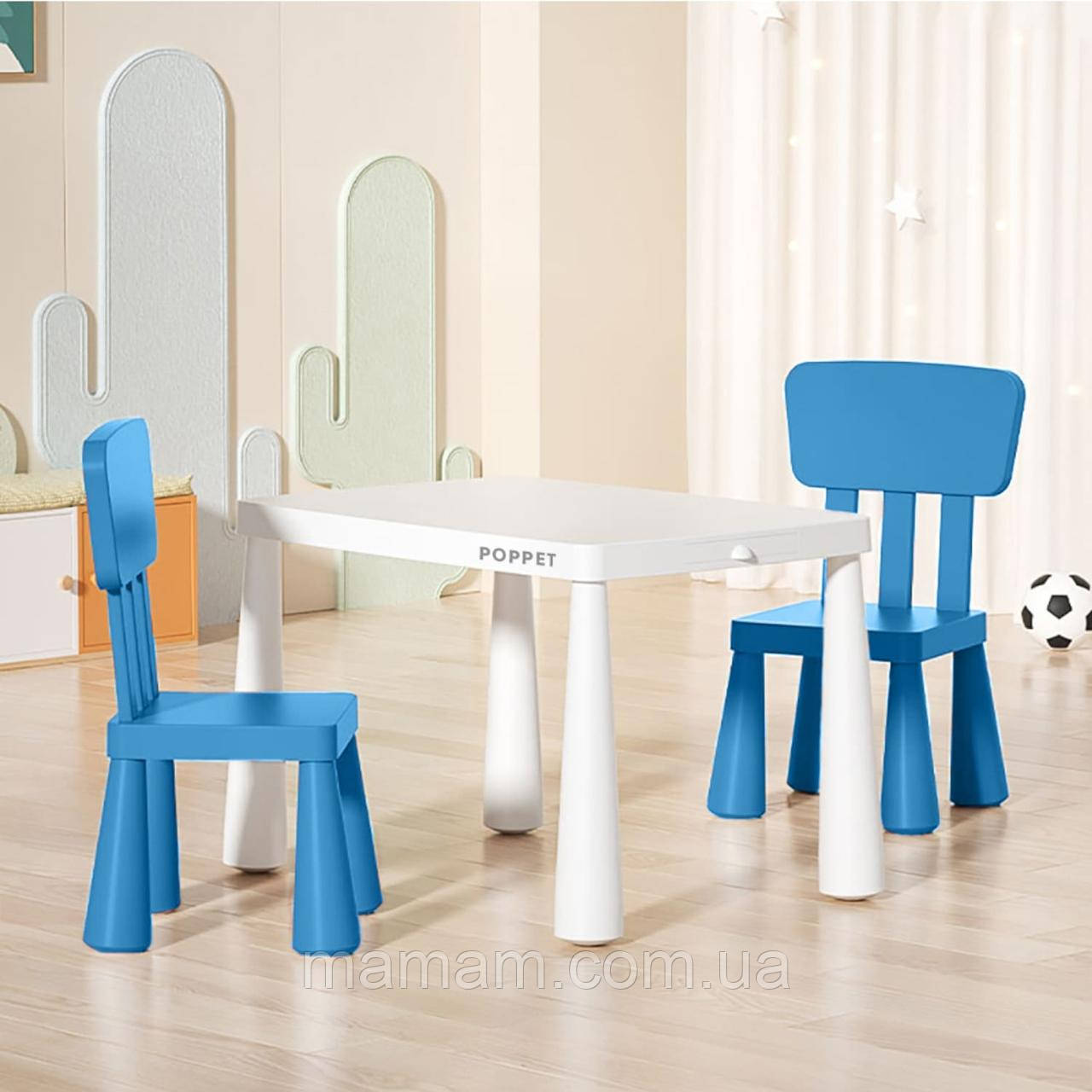 Дитячий столик та два стільці Poppet Маммут White Blue, фото 1