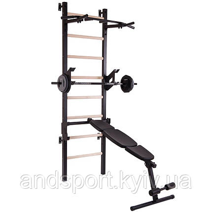 Шведська стінка-стійка з турніком брусами і лавою для преса і спини SP-Planeta Master Wood PRO L-2405 сталь, фото 1