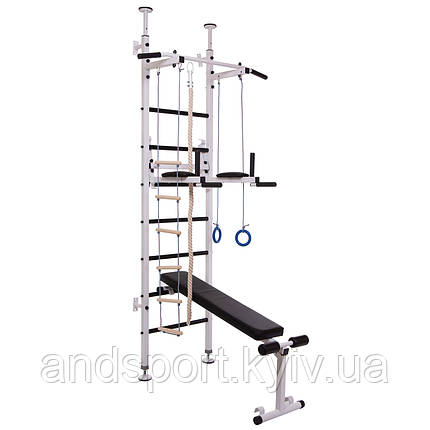 Шведська стінка-стійка з турніком, брусами, лавою для преса і спини SP-Planeta Чемпіон L-4007 сталь білий Код, фото 1