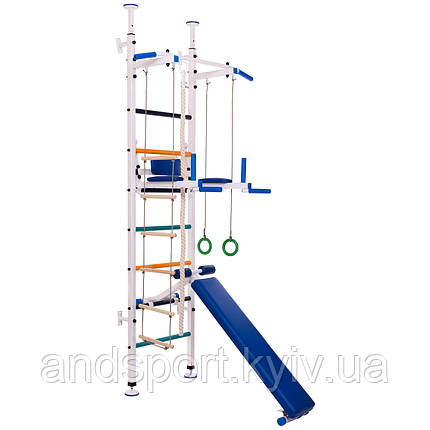 Шведська стінка-стійка з турніком, брусами, лавою для преса і спини SP-Planeta Юнга L-5751 сталь білий Код, фото 1