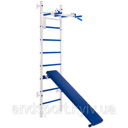 Шведська стінка-стійка з турніком, лавою для преса і спини SP-Planeta Тонус 2 L-6787 сталь білий Код L-6787, фото 1