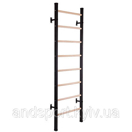 Шведська стінка-стійка SP-Planeta Fitness Wood L-6789 сталь дерево чорний-коричневий Код L-6789, фото 1
