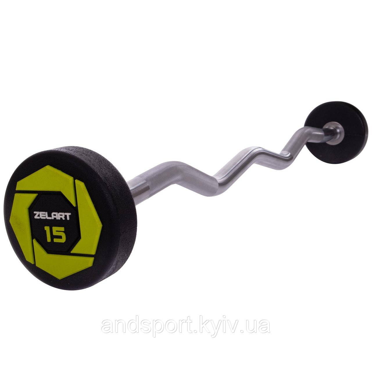 Штанга фіксована вигнута поліуретанова Zelart Urethane Barbell TA-2690-15 довжина-104см 15кг Код TA-2690-15