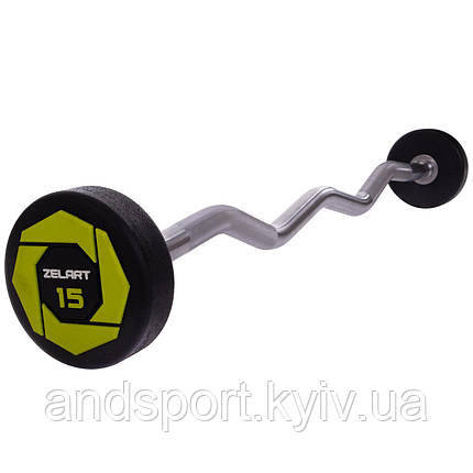 Штанга фіксована вигнута поліуретанова Zelart Urethane Barbell TA-2690-15 довжина-104см 15кг Код TA-2690-15, фото 1