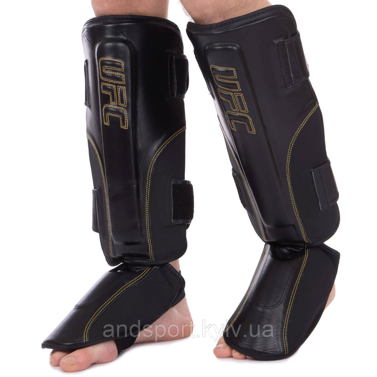 Захист гомілки та стопи Муай Тай, ММА, Кікбоксинг шкіряний UFC PRO Prem Stand Up UHK-75052 S-M чорний Код UHK-75052