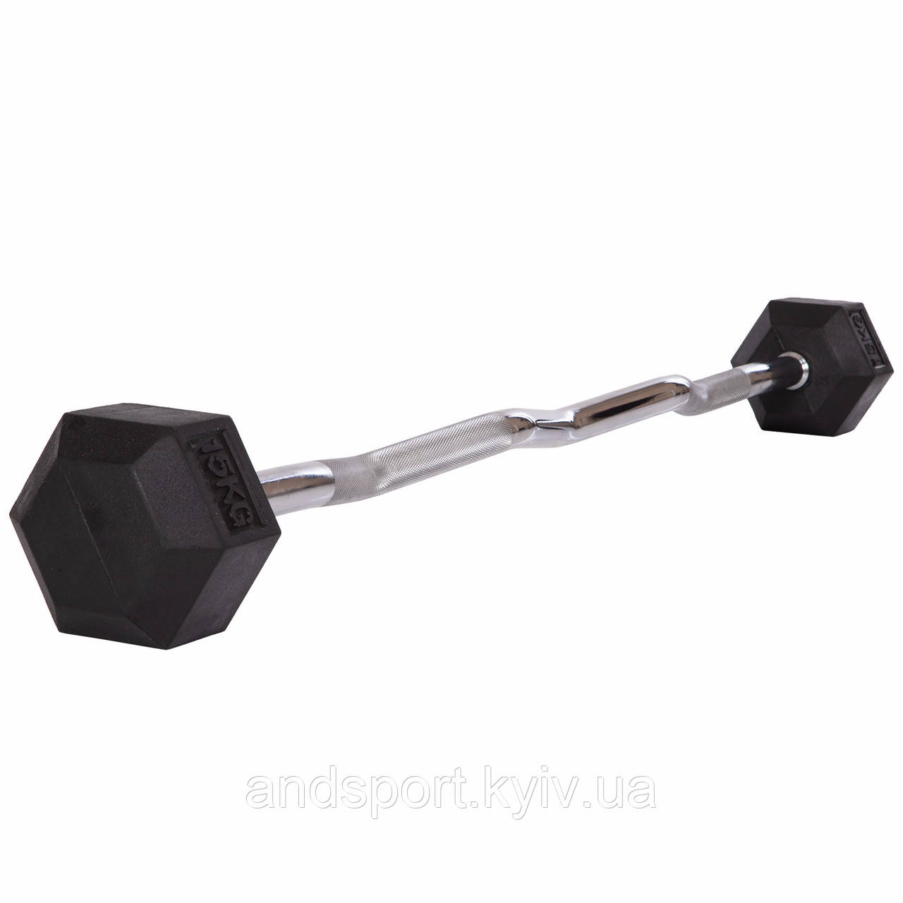 Штанга фіксована вигнута прогумована Rubber Hexagon Barbell Zelart TA-6231-15 довжина-95см 15кг Код TA-6231-15