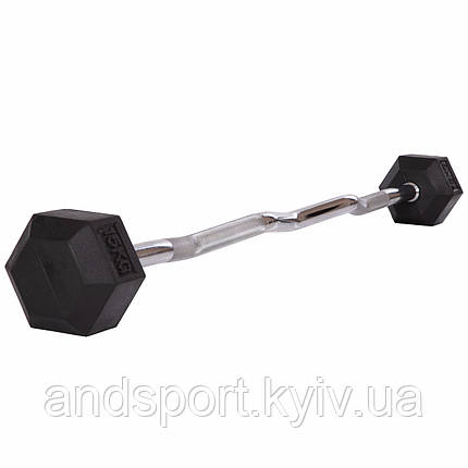 Штанга фіксована вигнута прогумована Rubber Hexagon Barbell Zelart TA-6231-15 довжина-95см 15кг Код TA-6231-15, фото 1