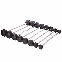 Штанга фіксована вигнута прогумована Rubber Hexagon Barbell Zelart TA-6231-35 довжина-95см 35кг Код TA-6231-35, фото 5