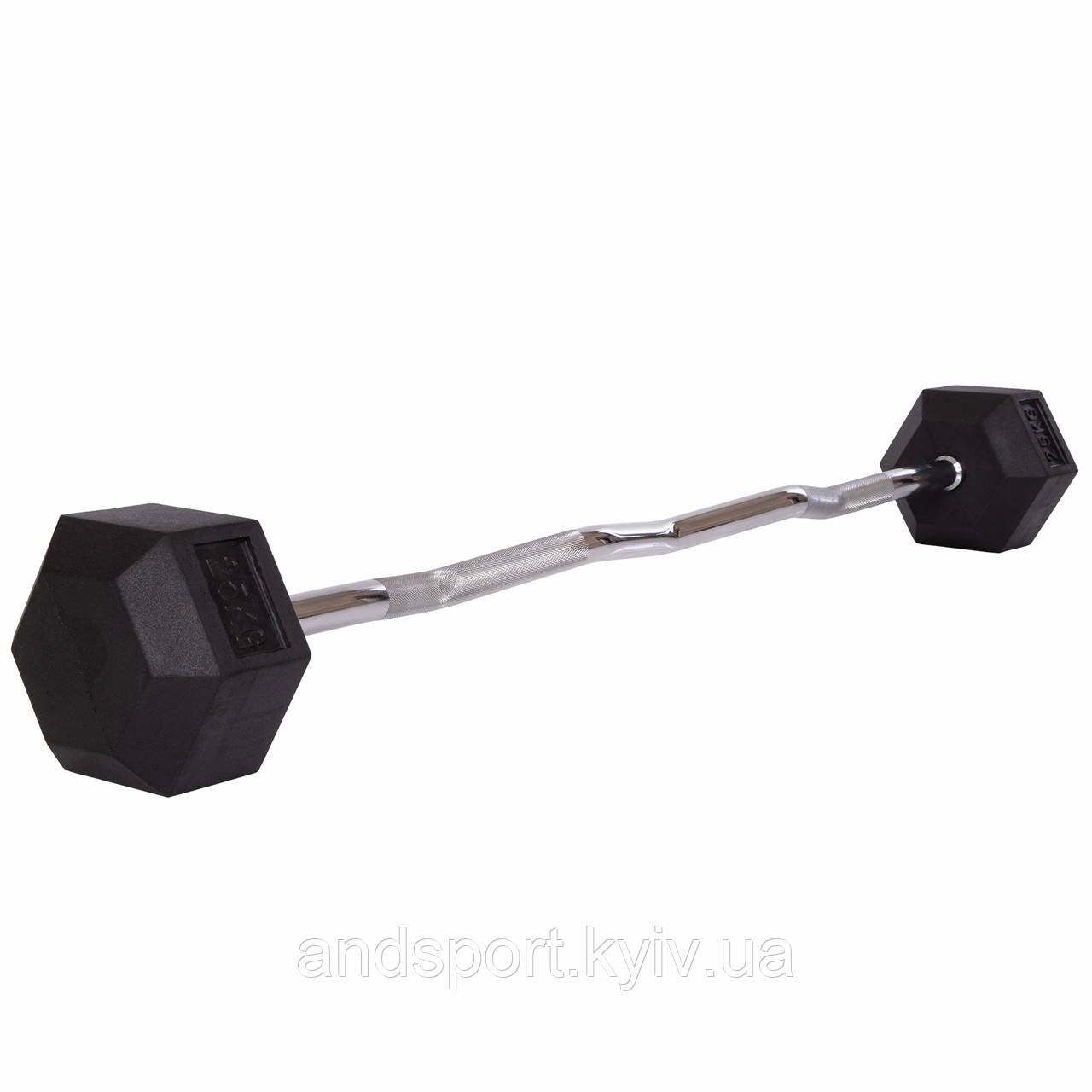 Штанга фіксована вигнута прогумована Rubber Hexagon Barbell Zelart TA-6231-25 довжина-95см 25кг Код TA-6231-25
