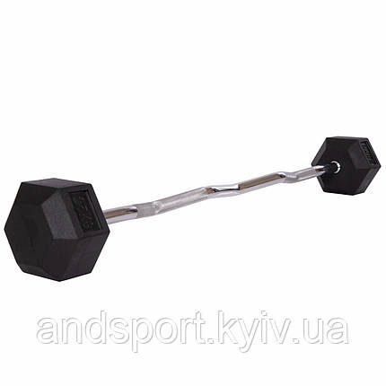 Штанга фіксована вигнута прогумована Rubber Hexagon Barbell Zelart TA-6231-25 довжина-95см 25кг Код TA-6231-25, фото 1