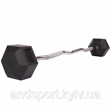 Штанга фіксована вигнута прогумована Rubber Hexagon Barbell Zelart TA-6231-30 довжина-95см 30кг Код TA-6231-30, фото 1