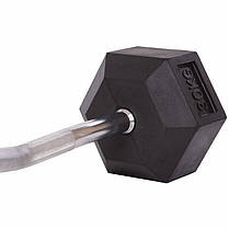 Штанга фіксована вигнута прогумована Rubber Hexagon Barbell Zelart TA-6231-30 довжина-95см 30кг Код TA-6231-30, фото 3