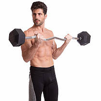 Штанга фіксована вигнута прогумована Rubber Hexagon Barbell Zelart TA-6231-30 довжина-95см 30кг Код TA-6231-30, фото 4