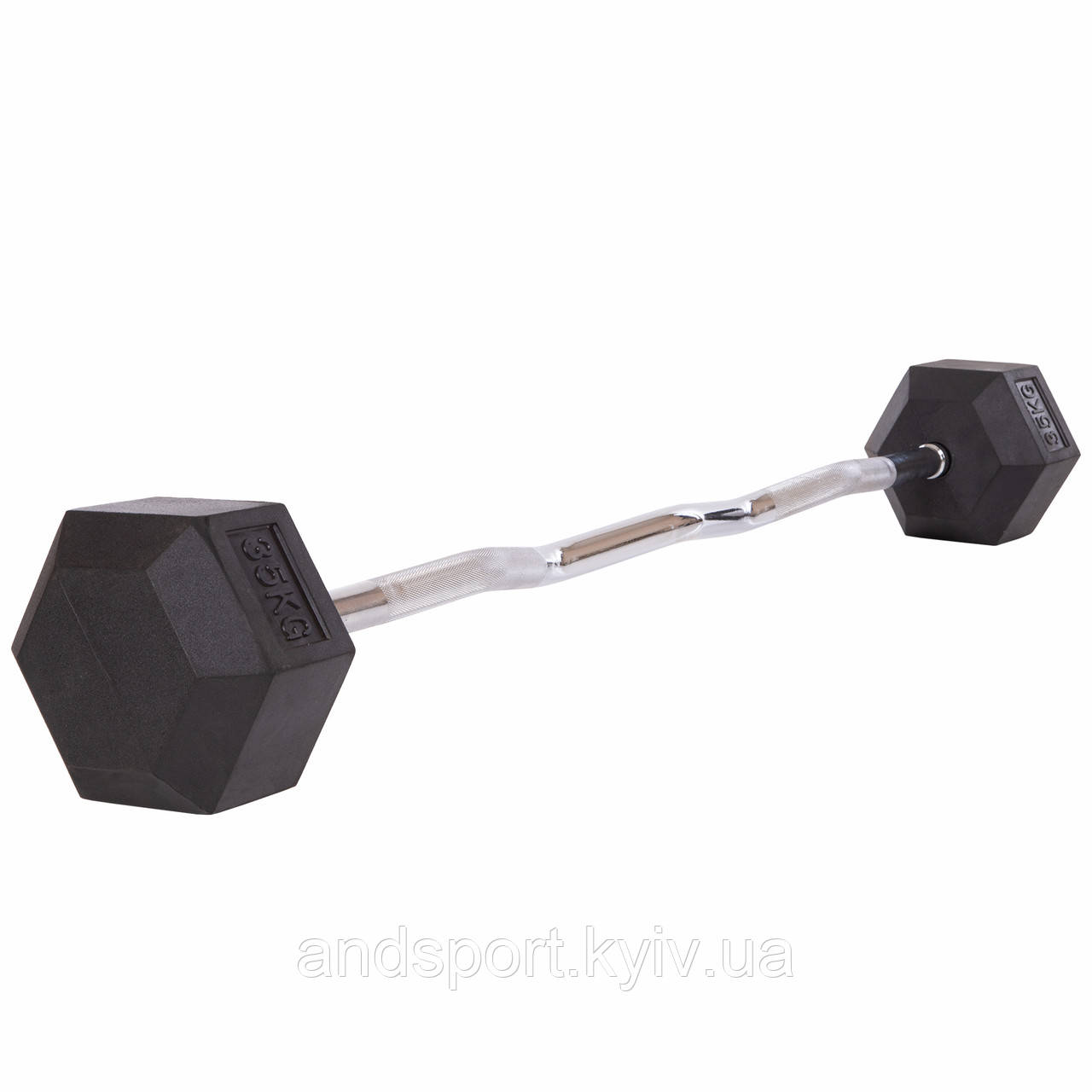 Штанга фіксована вигнута прогумована Rubber Hexagon Barbell Zelart TA-6231-35 довжина-95см 35кг Код TA-6231-35