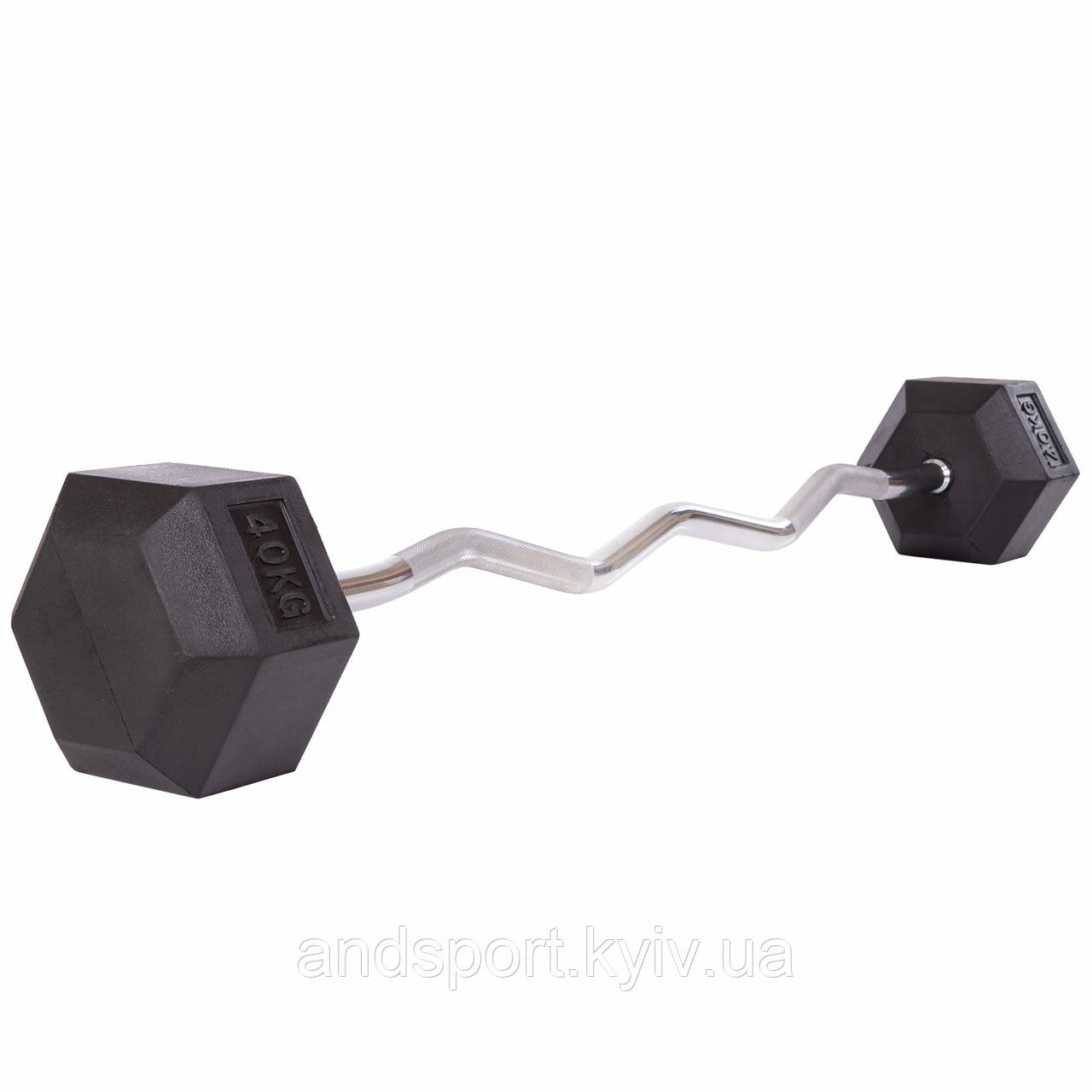 Штанга фіксована вигнута прогумована Rubber Hexagon Barbell Zelart TA-6231-40 довжина-95см 40кг Код TA-6231-40