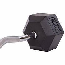 Штанга фіксована вигнута прогумована Rubber Hexagon Barbell Zelart TA-6231-40 довжина-95см 40кг Код TA-6231-40, фото 3
