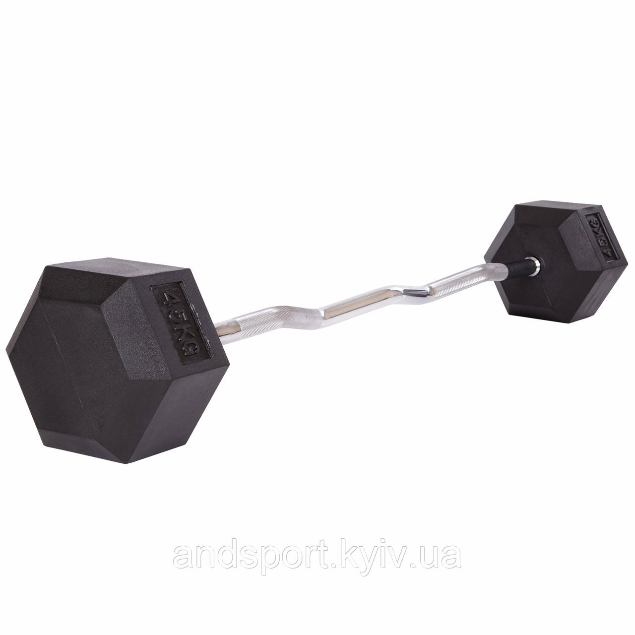 Штанга фіксована вигнута прогумована Rubber Hexagon Barbell Zelart TA-6231-45 довжина-95см 45кг Код TA-6231-45
