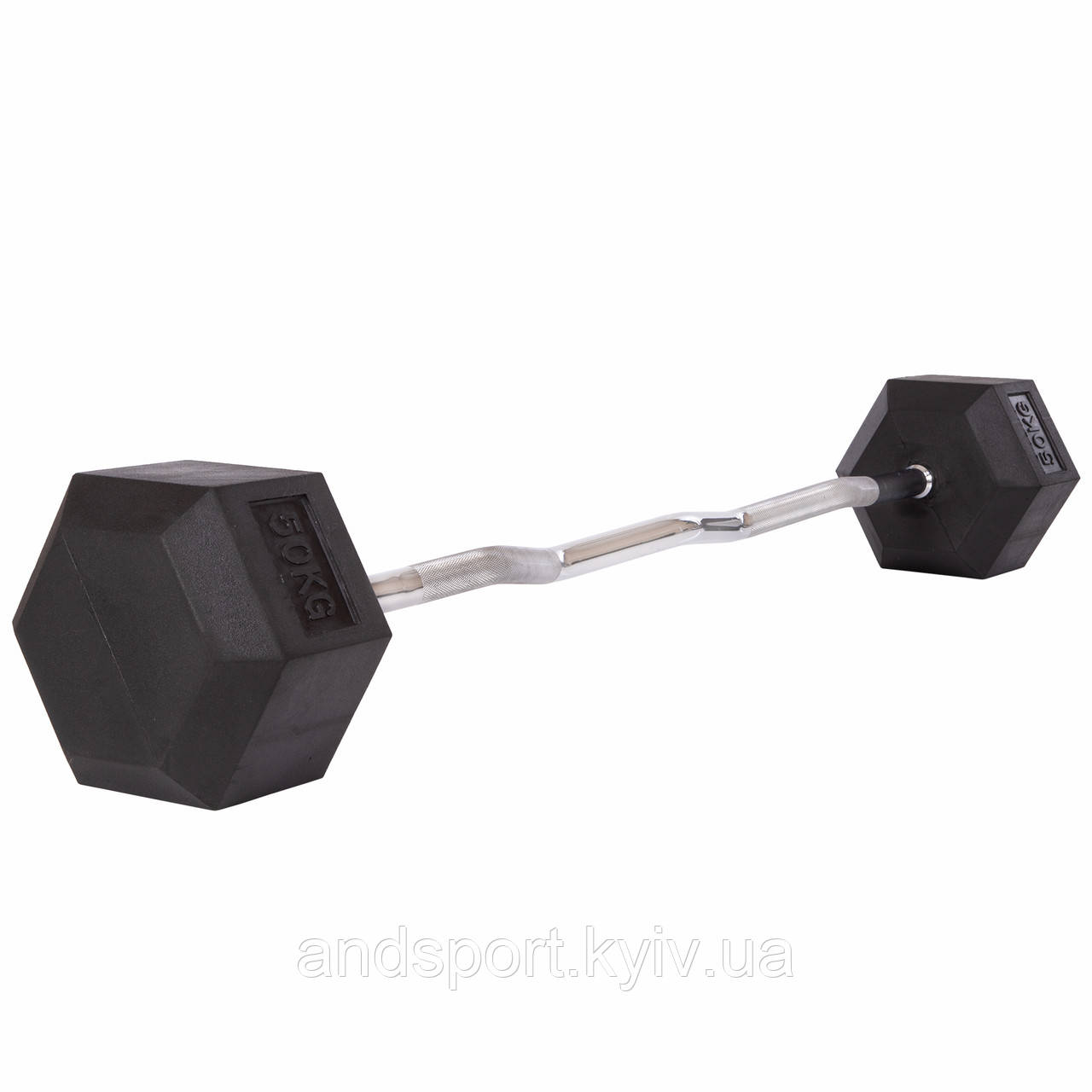 Штанга фіксована вигнута прогумована Rubber Hexagon Barbell Zelart TA-6231-50 довжина-95см 50кг Код TA-6231-50