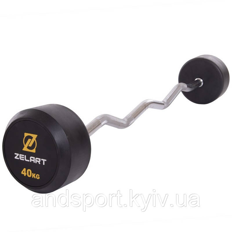 Штанга фіксована вигнута прогумована Zelart Rubber Coated Barbell TA-2687-40 довжина-95см 40кг Код TA-2687-40