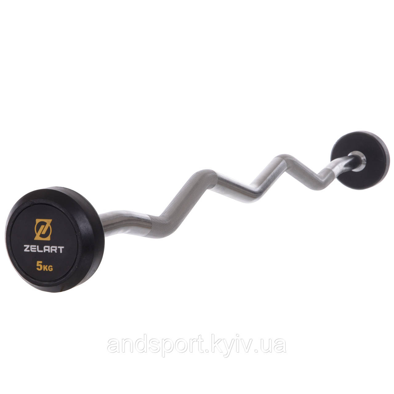Штанга фіксована вигнута прогумована Zelart Rubber Coated Barbell TA-2687-5 довжина-95см 5кг Код TA-2687-5