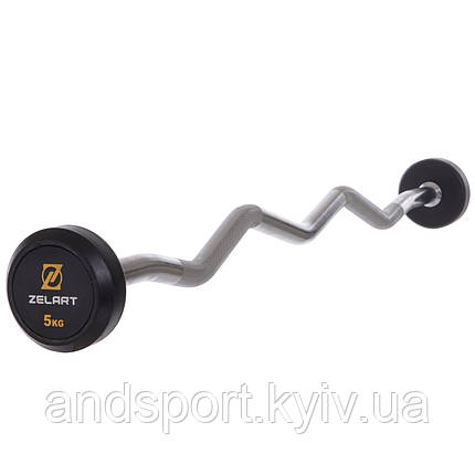 Штанга фіксована вигнута прогумована Zelart Rubber Coated Barbell TA-2687-5 довжина-95см 5кг Код TA-2687-5, фото 1