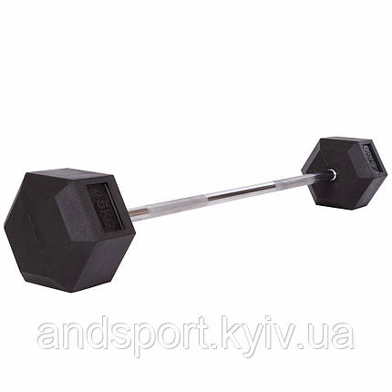 Штанга фіксована пряма прогумована Record Rubber Hexagon Barbell TA-6230-45 довжина-95см 45кг Код TA-6230-45, фото 1