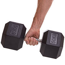 Гантель цільна шестигранна Zelart TA-2679-50 1шт 50кг Код TA-2679-50, фото 3