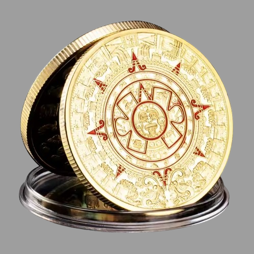 Сувенірна монета календар МАЙЯ Татем, пророкування Ацтеків, "Календар Ацтеків" або "Камінь сонця", фото 1