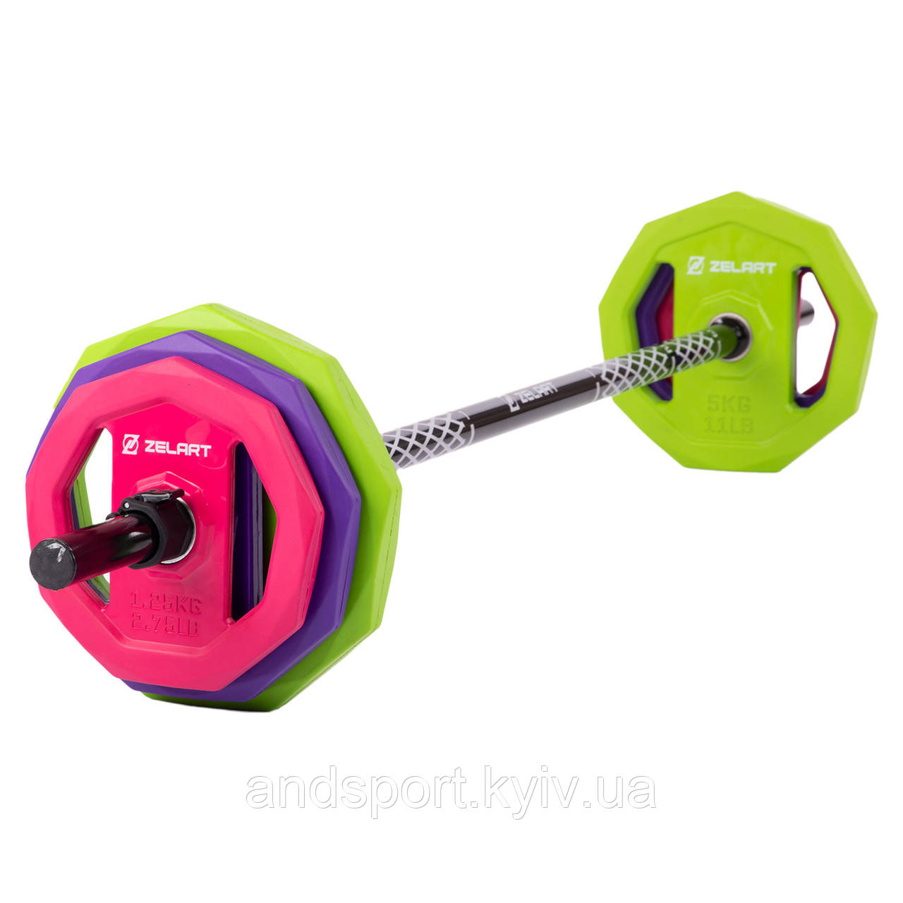 Штанга для фітнесу (фітнес памп) Zelart TA-7801-17_5 вага-17,5 кг фіолетовий-салатовий Код TA-7801-17_5