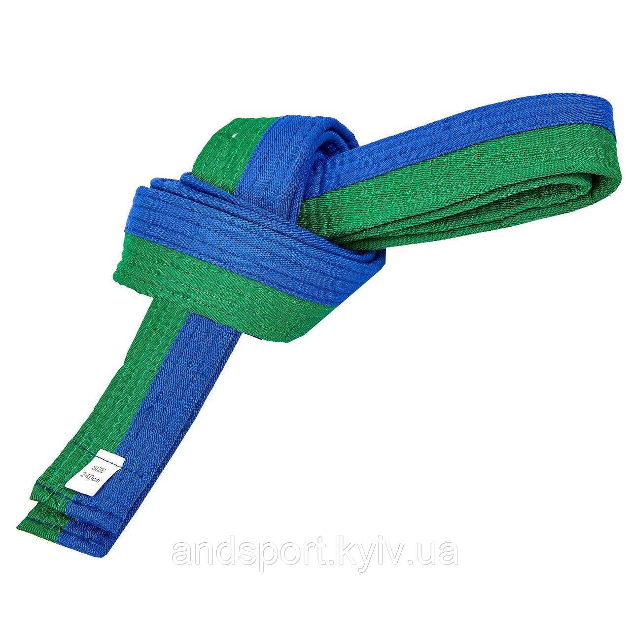 Пояс для кімоно двокольоровий SP-Planeta BO-7257 довжина 220-280см синій-зелений Код BO-7257