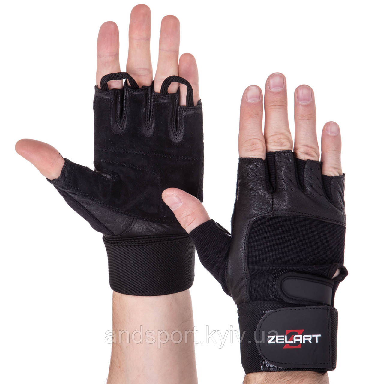 Рукавички для фітнесу та важкої атлетики шкіряні Zelart SB-161085 S-XXL чорний Код SB-161085