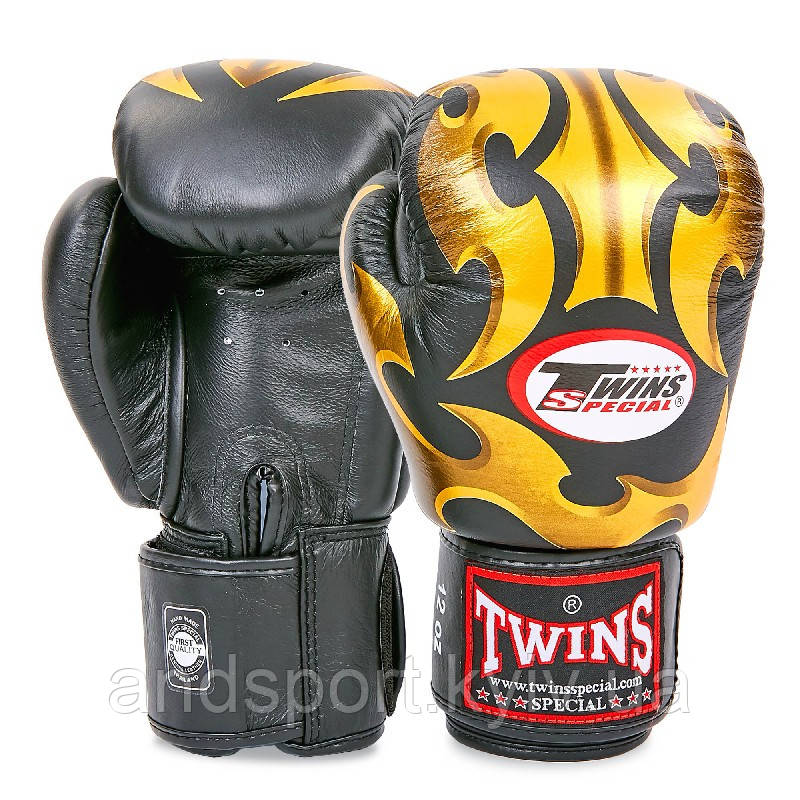 Боксерські рукавиці шкіряні TWINS FBGVL3-22 10-18 унцій чорний-золотий Код FBGVL3-22