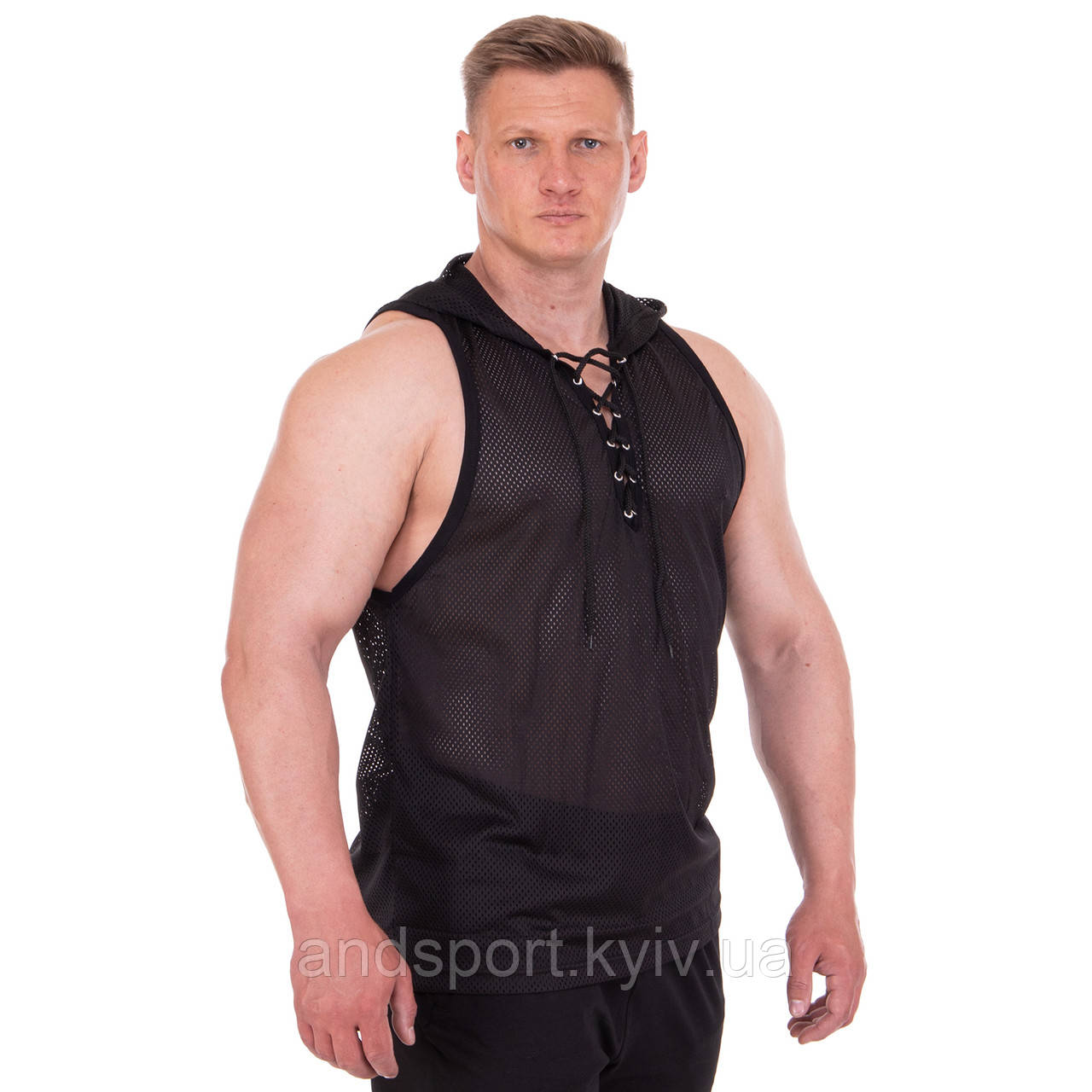 Майка з капюшоном для бодібілдингу та пауерліфтингу чоловіча Domino N008-BK M-XL чорний Код N008-BK