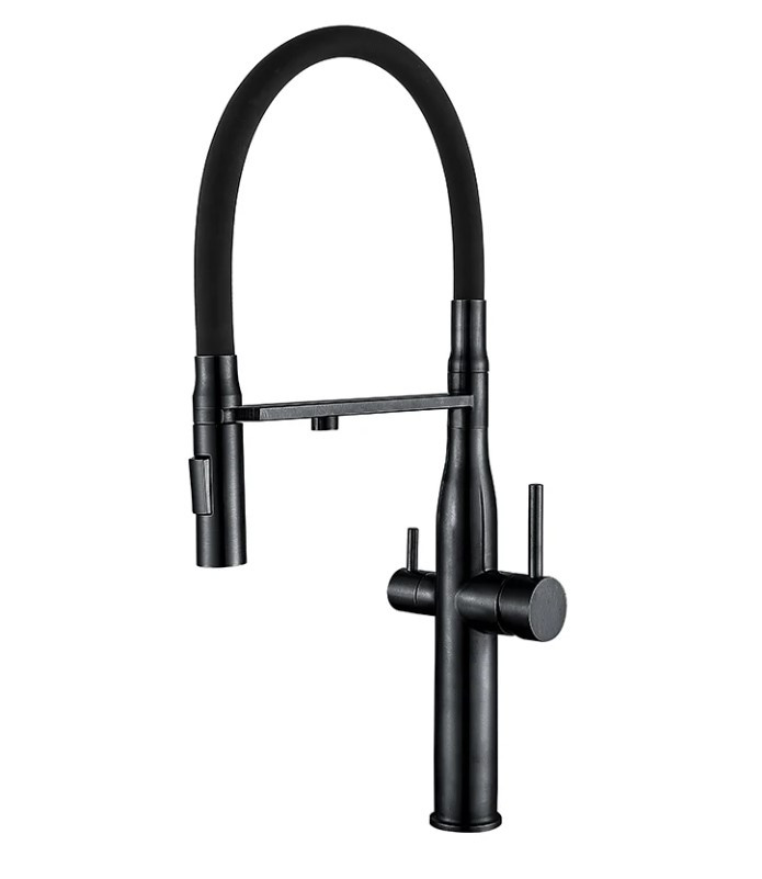 Змішувач для кухні на дві води з гнучким виливом MiX VTM-021 Black Refl. Black, фото 1
