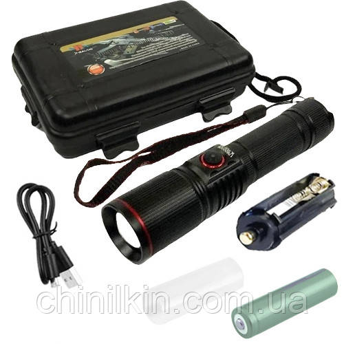 Ліхтарик P520-P50, 1x18650/3xAAA, zoom, індикація заряда, ремінець, ЗП Type-C, фото 1