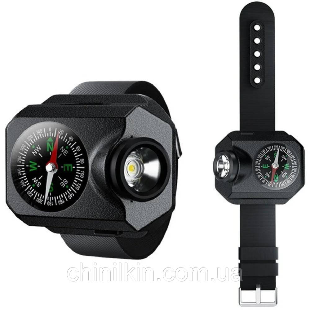 Ліхтарик на руку W04-LED, Li-Ion акум., ЗП Type-C, компас, фото 1