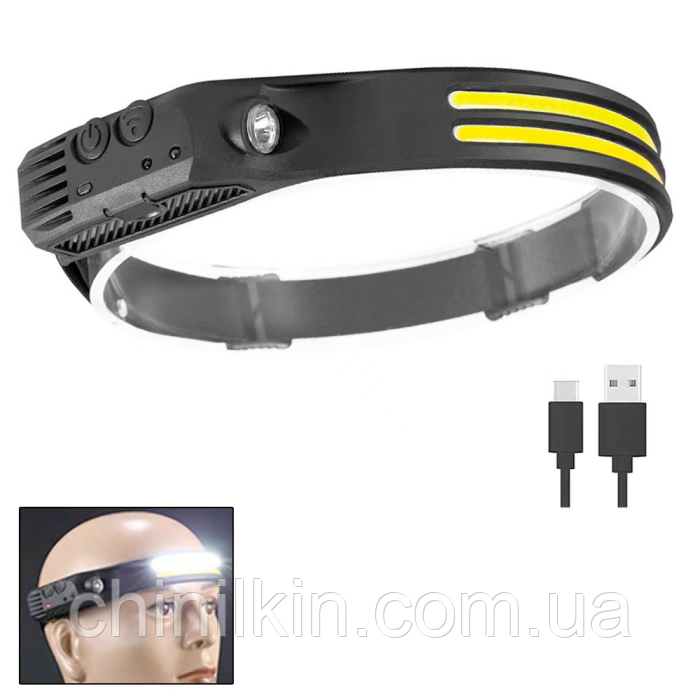 Ліхтарик налобний BL-W689-2-LM+2COB (White+red), Motion Sensor, Li-Ion акумулятор, ЗУ Type-C, фото 1