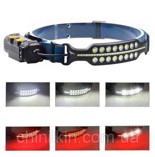 Ліхтарик налобний BL-W690-2-SMD (White+red), Motion Sensor, Li-Ion акумулятор, ЗУ Type-C, фото 1