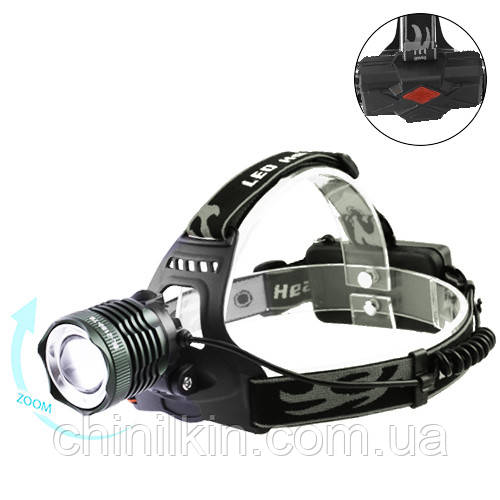 Ліхтарик налобний Police 2189-T6, 2x18650, zoom, ЗУ microUSB, фото 1