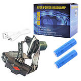 Ліхтарик налобний Police 2189-T6, 2x18650, zoom, ЗУ microUSB, фото 2