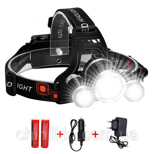 Ліхтарик налобний Police 3000-T6+2XPE, 2x18650, signal light, ЗУ 220V/12V, фото 1