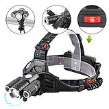 Ліхтарик налобний Police W602-T6+2XPE Bike, 2x18650, велокріплення, zoom, ЗУ microUSB, фото 3