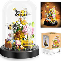 Конструктор нічник Квіти в колбі — Золоті бджоли (міні деталі) 588 деталей