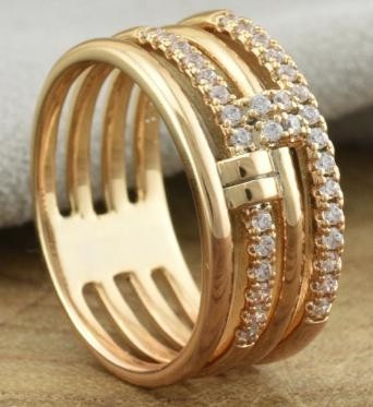 Широке кільце Олександра з розсипом білих фіанітів, розмір 19, фото 1