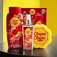 Подарочный набор косметики: мочалка, гель для душа, спрей для тела с ароматом вишни Chupa Chups Cheeky Cherry