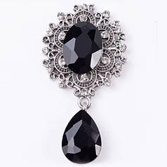 Камінь в ажурній оправі античне срібло зі стразами і підвіскою 45х25, чорний